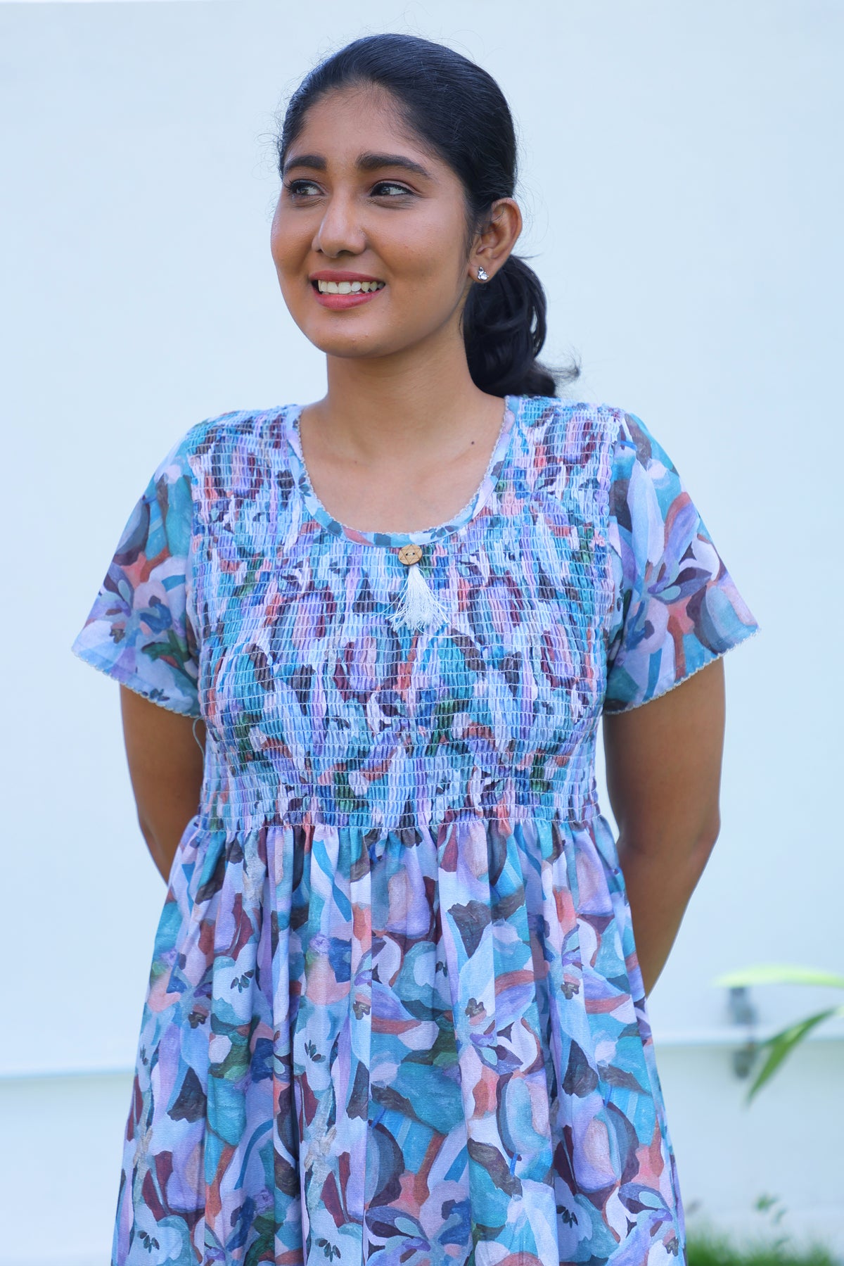 ALPINE Free Size Smocking Nighty | Beautiful Pleated Design | Side Pocket | Elastic Stretchable Model | Stylish Nighty for Trendy Women's (ALS-FS)