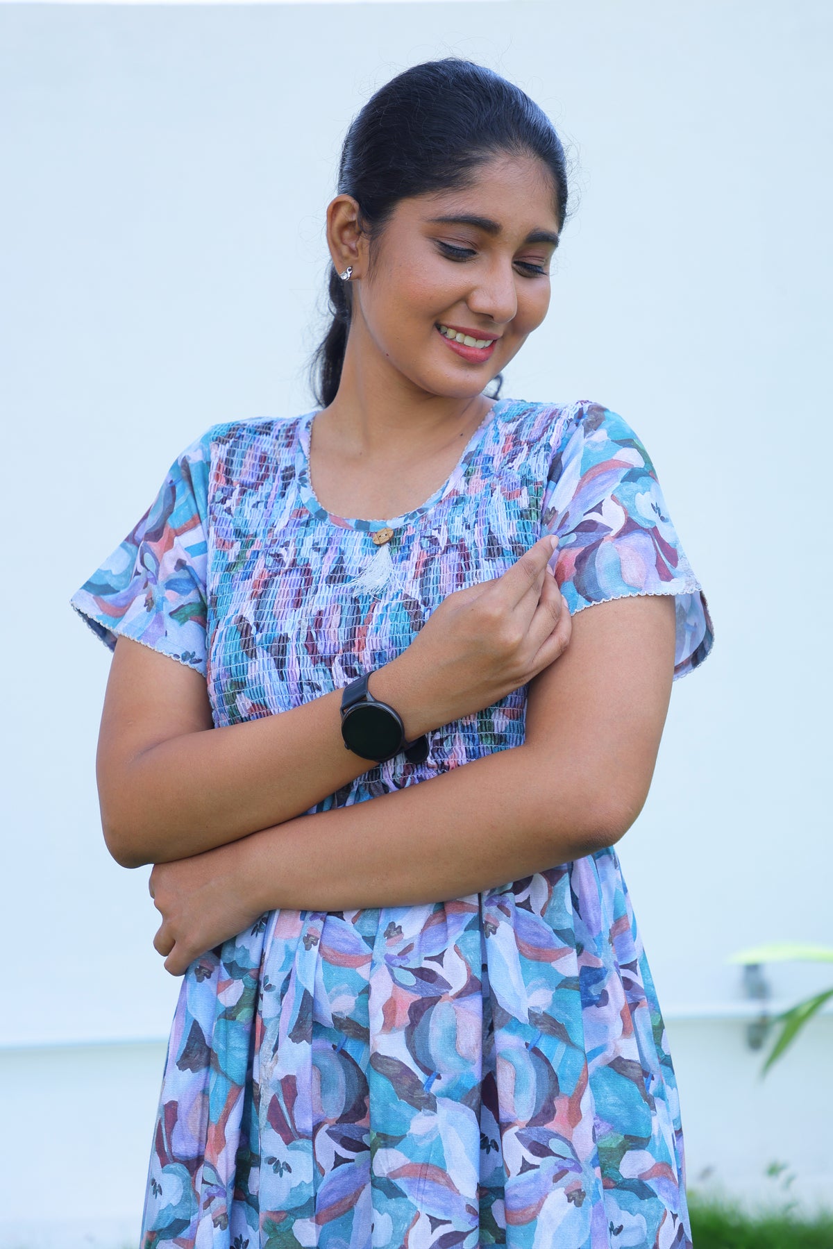 ALPINE Free Size Smocking Nighty | Beautiful Pleated Design | Side Pocket | Elastic Stretchable Model | Stylish Nighty for Trendy Women's (ALS-FS)