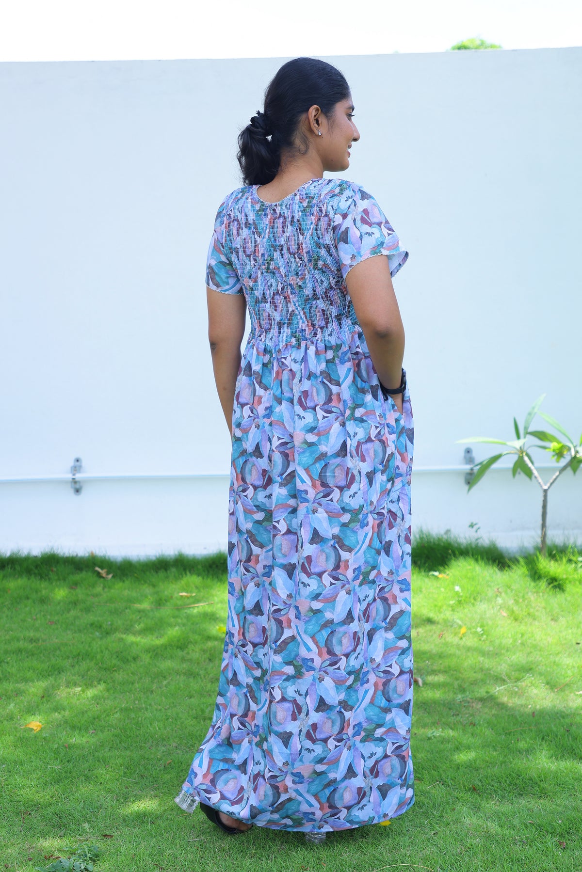 ALPINE Free Size Smocking Nighty | Beautiful Pleated Design | Side Pocket | Elastic Stretchable Model | Stylish Nighty for Trendy Women's (ALS-FS)