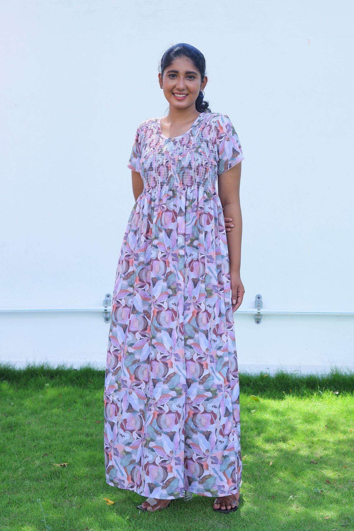 ALPINE Free Size Smocking Nighty | Beautiful Pleated Design | Side Pocket | Elastic Stretchable Model | Stylish Nighty for Trendy Women's (ALS-FS)