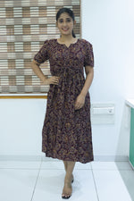 Rayon Colourful Foil Printing Gathering Frock Model Nighties | Side Pocket and Gathering Front Rope | Fancy Sleeve & Maxi Frock Nightwear for Stylish Women's (FGF)