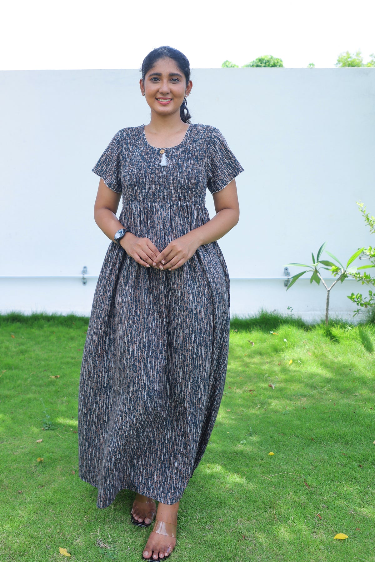 ALPINE Free Size Smocking Nighty | Beautiful Pleated Design | Side Pocket | Elastic Stretchable Model | Stylish Nighty for Trendy Women's(ALS-FS)