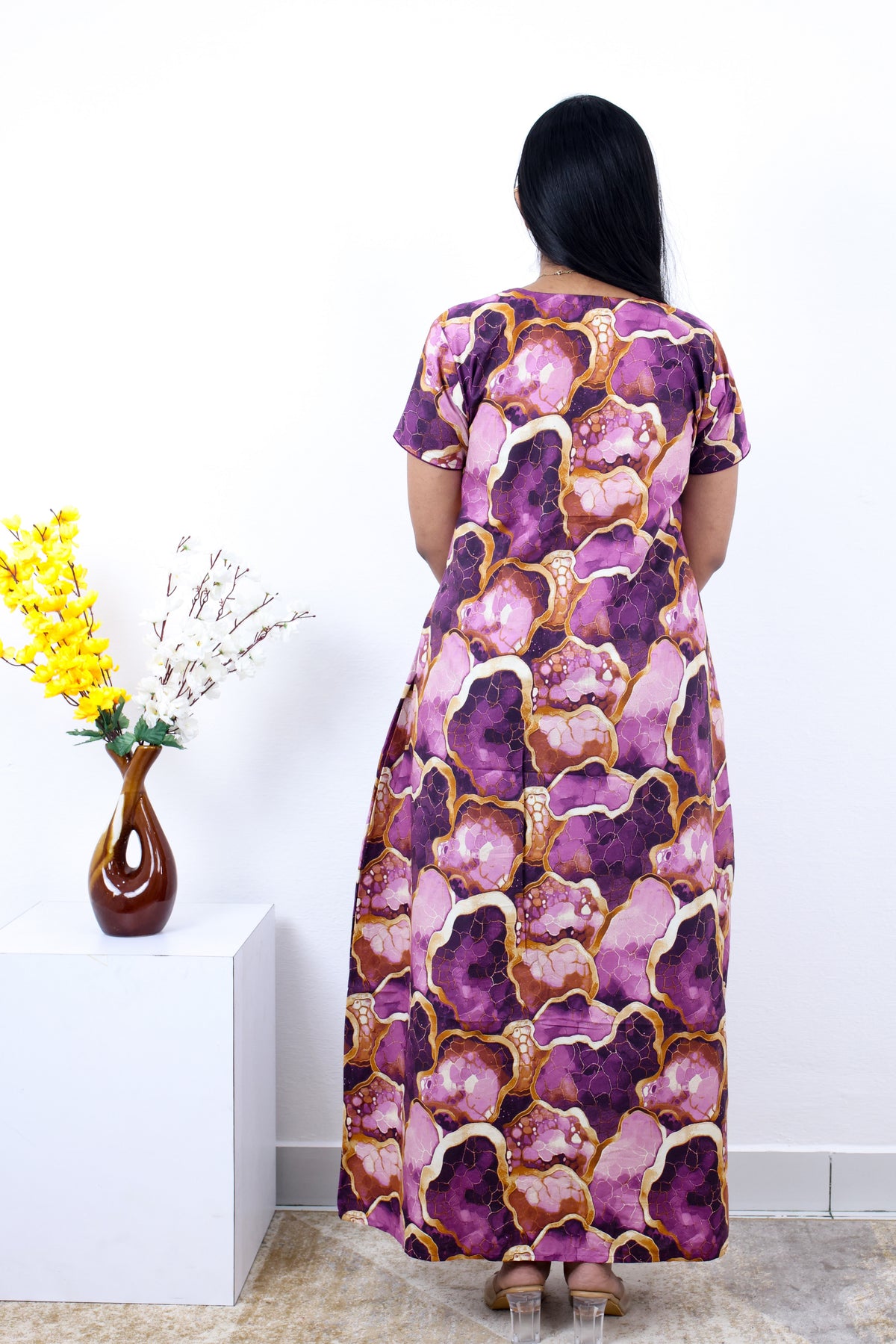 MANGAI New Regular Fit Cotton Printed Nighties - All Over Printed Stylish Nightwear for Stylish Women | Side Cut Pocket | Beautiful Nighties for Stylish Women's | Colourful Printed Cotton Nighties (SLB)