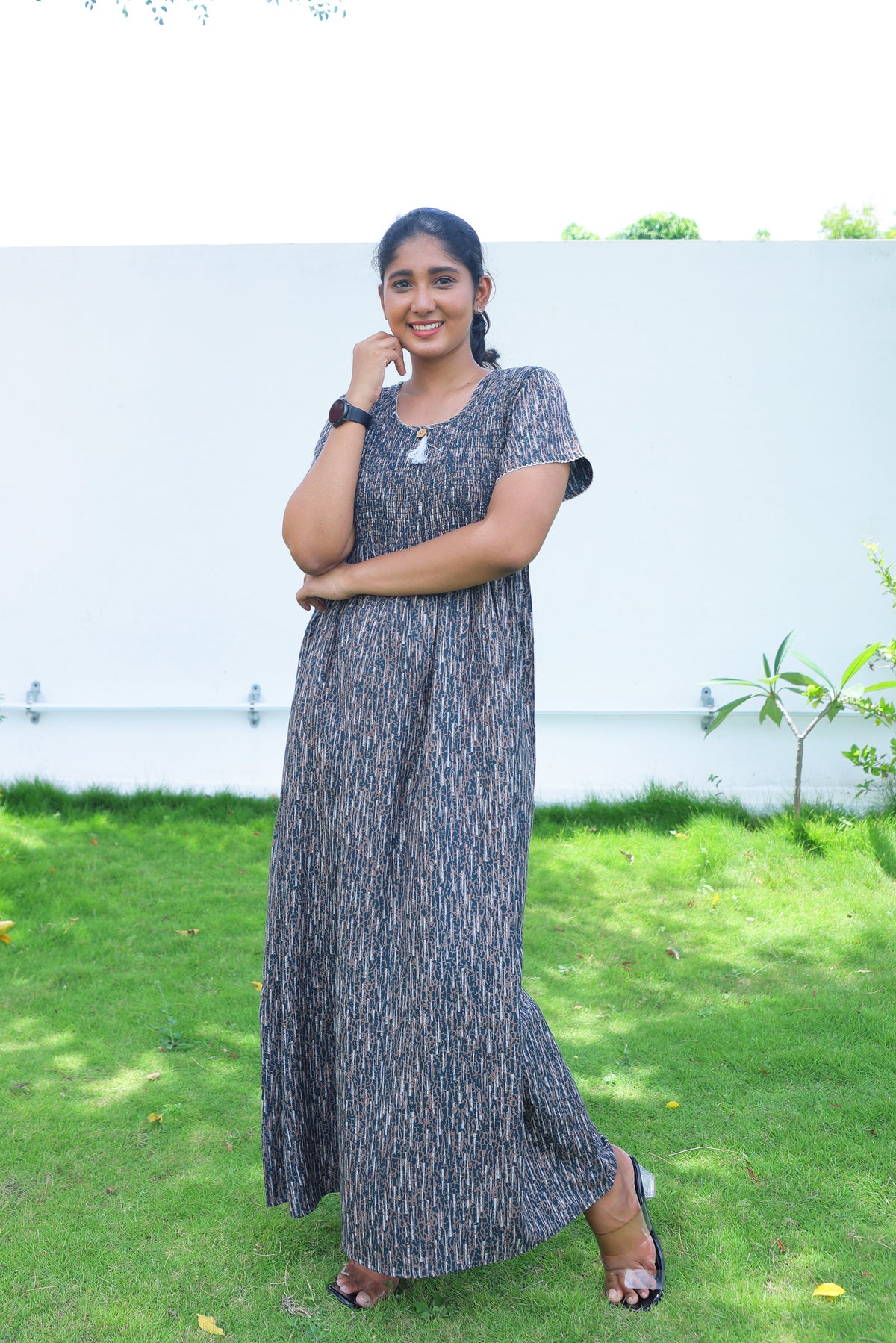 ALPINE Free Size Smocking Nighty | Beautiful Pleated Design | Side Pocket | Elastic Stretchable Model | Stylish Nighty for Trendy Women's(ALS-FS)