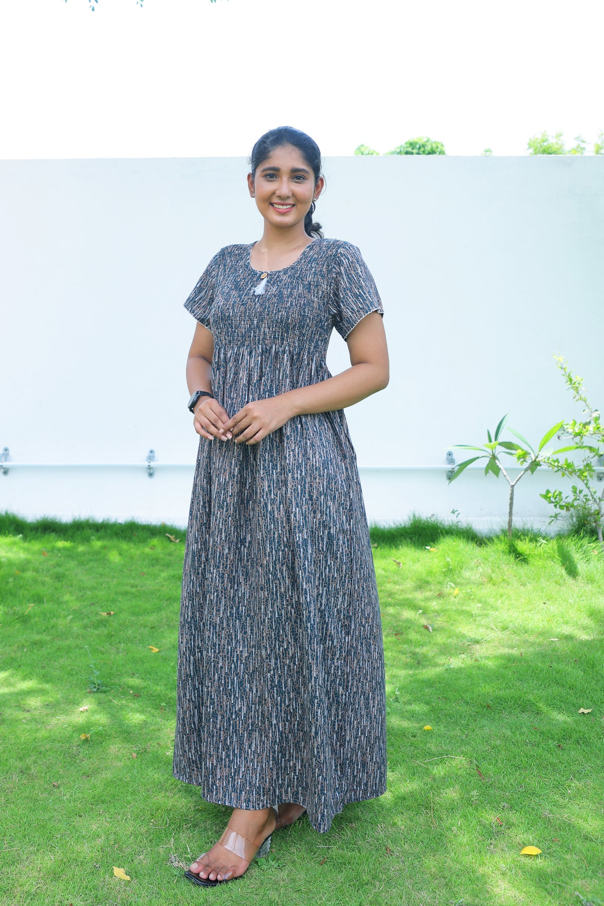 ALPINE Free Size Smocking Nighty | Beautiful Pleated Design | Side Pocket | Elastic Stretchable Model | Stylish Nighty for Trendy Women's(ALS-FS)