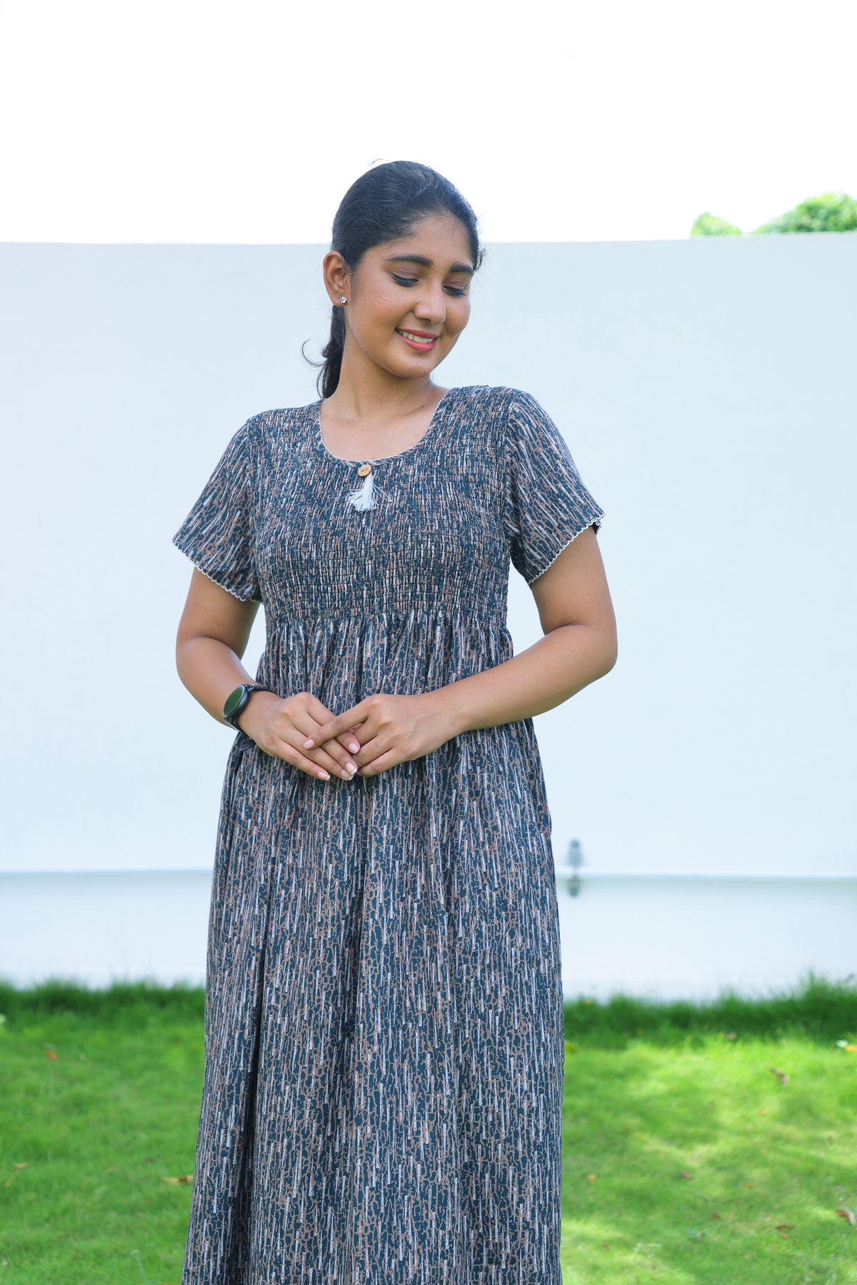 ALPINE Free Size Smocking Nighty | Beautiful Pleated Design | Side Pocket | Elastic Stretchable Model | Stylish Nighty for Trendy Women's(ALS-FS)