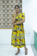 Rayon Colourful Foil Printing Gathering Frock Model Nighties | Side Pocket and Gathering Front Rope | Fancy Sleeve & Maxi Frock Nightwear for Stylish Women's (FGF)
