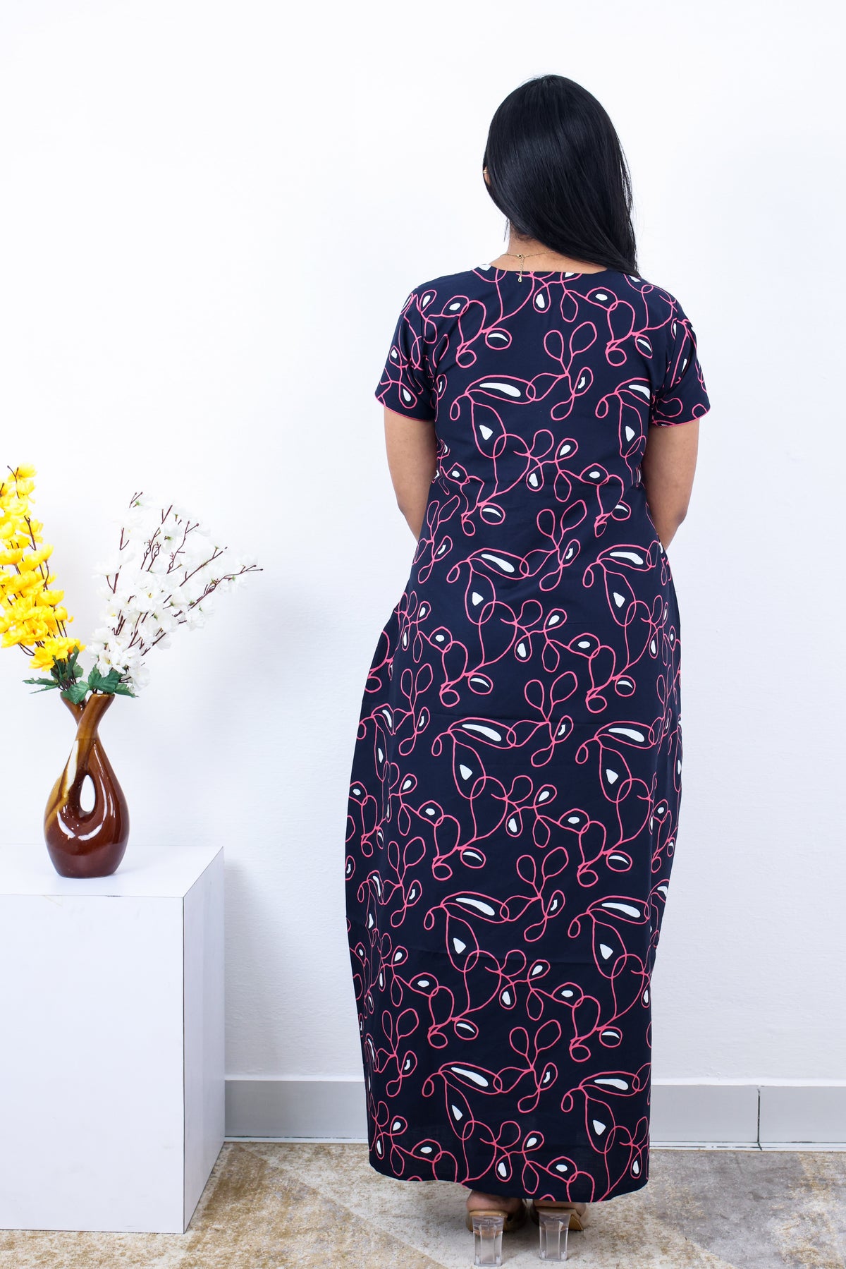 MANGAI Premium Cotton Printed Pleated Model Half Sleeve 3XL Size Nighties - Fancy Neck | With Side Pocket |Shrinkage Free Nighties | Trendy Collection's for Stylish Women's (3PZZ)