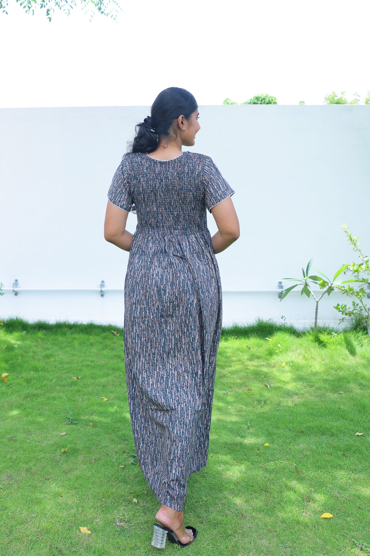 ALPINE Free Size Smocking Nighty | Beautiful Pleated Design | Side Pocket | Elastic Stretchable Model | Stylish Nighty for Trendy Women's(ALS-FS)