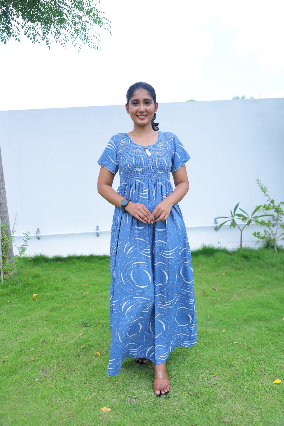 ALPINE Free Size Smocking Nighty | Beautiful Pleated Design | Side Pocket | Elastic Stretchable Model | Stylish Nighty for Trendy Women's(ALS-FS)