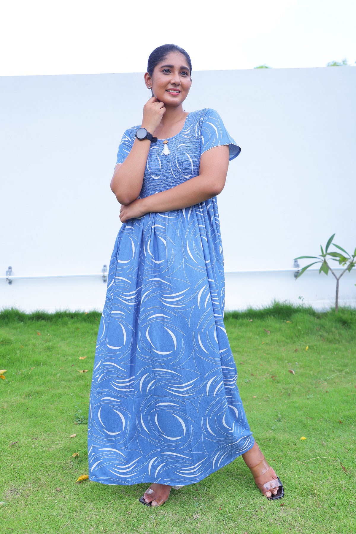 ALPINE Free Size Smocking Nighty | Beautiful Pleated Design | Side Pocket | Elastic Stretchable Model | Stylish Nighty for Trendy Women's(ALS-FS)