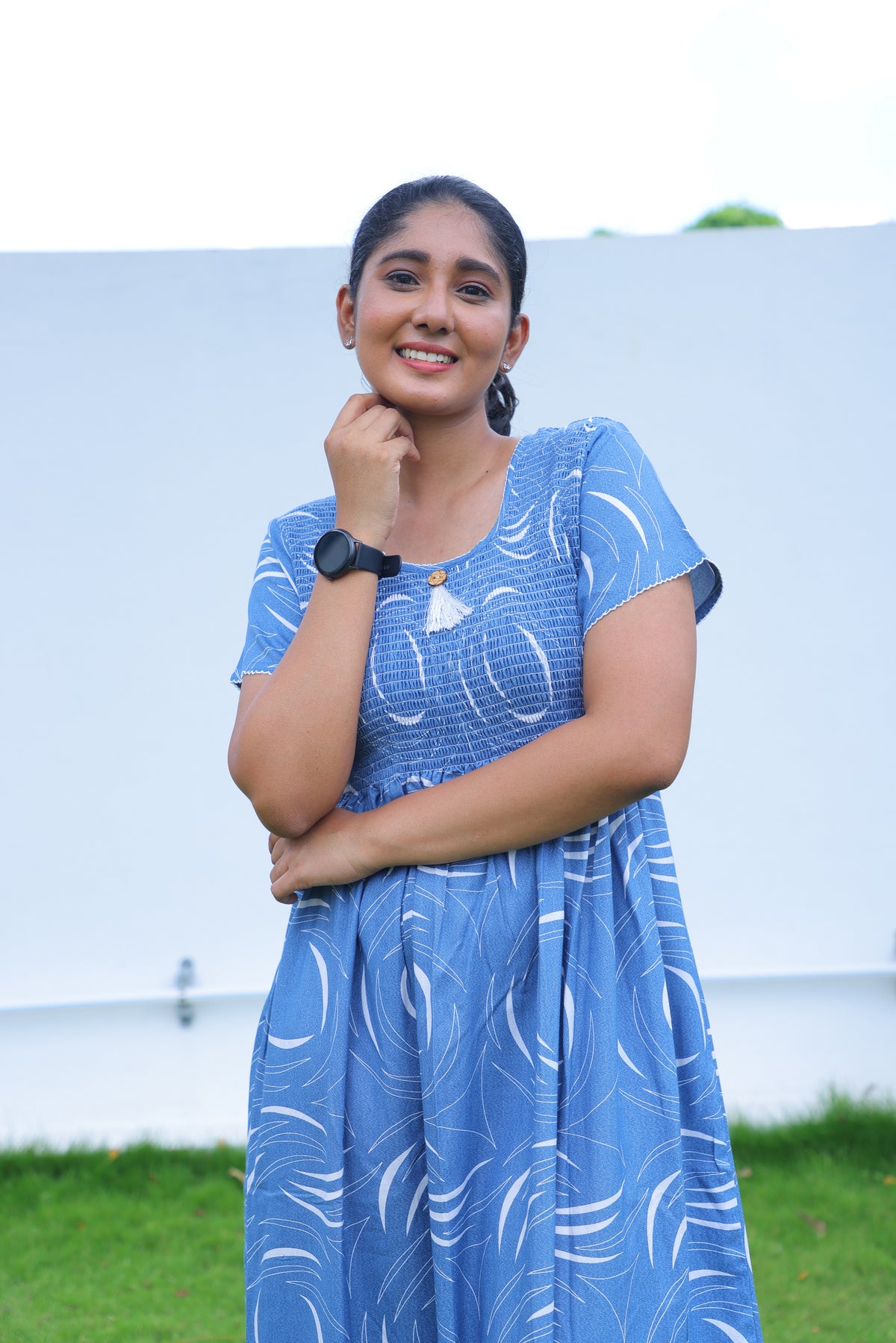 ALPINE Free Size Smocking Nighty | Beautiful Pleated Design | Side Pocket | Elastic Stretchable Model | Stylish Nighty for Trendy Women's(ALS-FS)