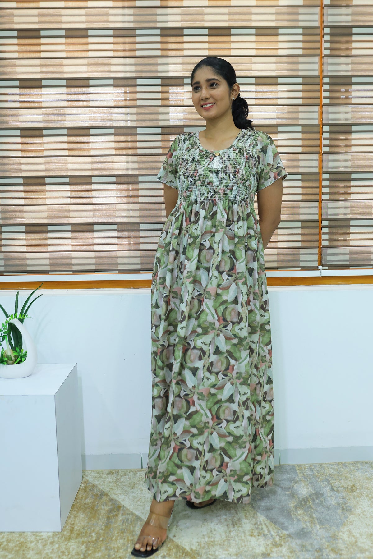 ALPINE Free Size Smocking Nighty | Beautiful Pleated Design | Side Pocket | Elastic Stretchable Model | Stylish Nighty for Trendy Women's (ALS-FS)