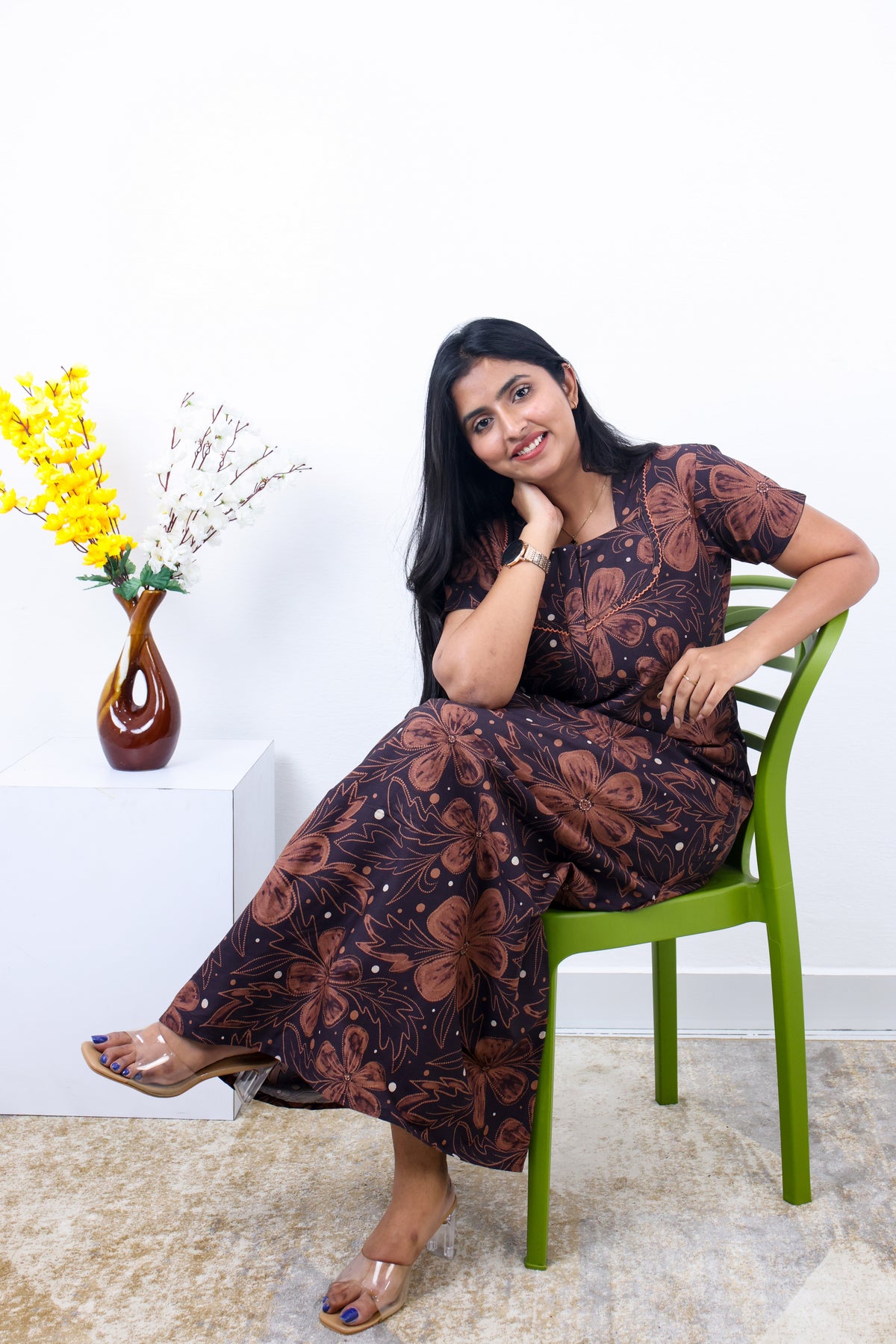 MANGAI New Regular Fit Cotton Printed Nighties - All Over Printed Stylish Nightwear for Stylish Women | Side Cut Pocket | Beautiful Nighties for Stylish Women's | Colourful Printed Cotton Nighties (SLB)