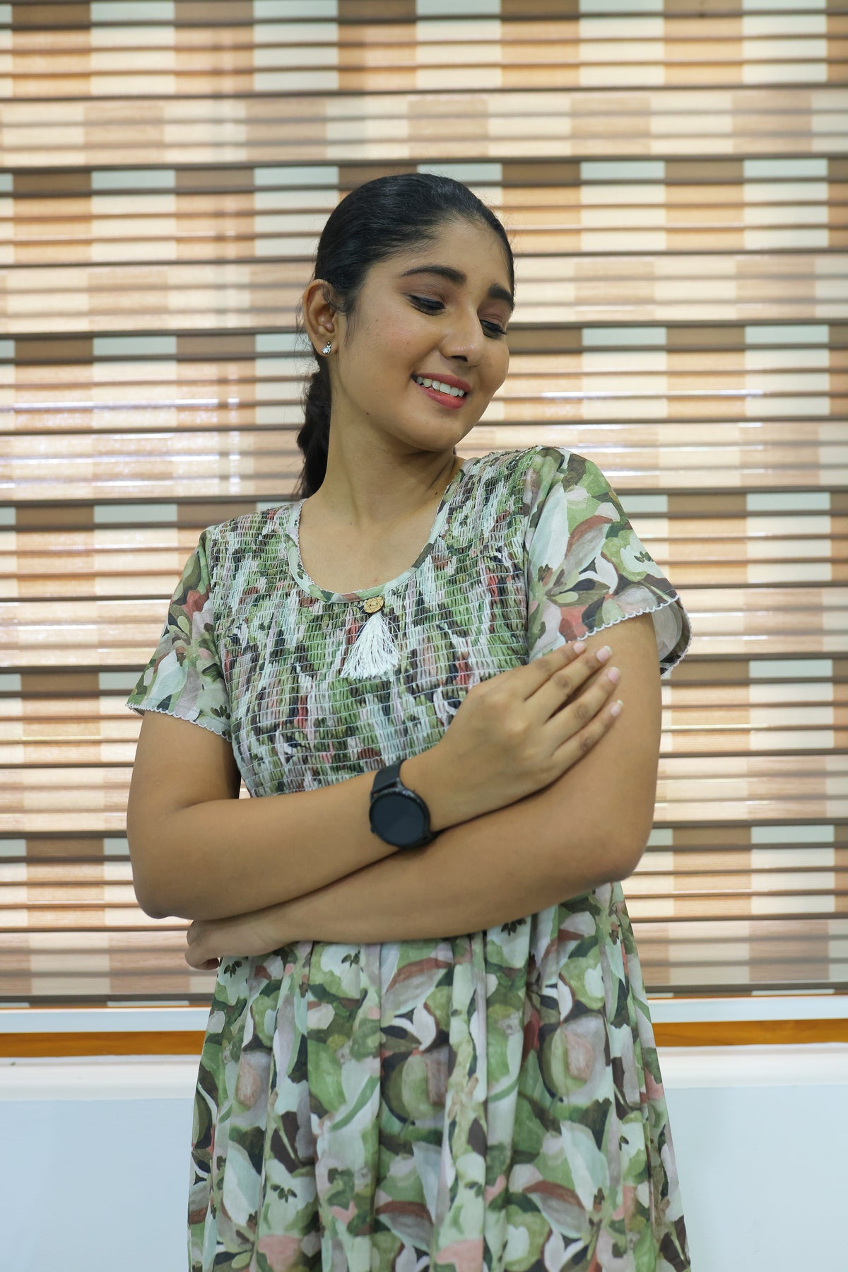 ALPINE Free Size Smocking Nighty | Beautiful Pleated Design | Side Pocket | Elastic Stretchable Model | Stylish Nighty for Trendy Women's (ALS-FS)