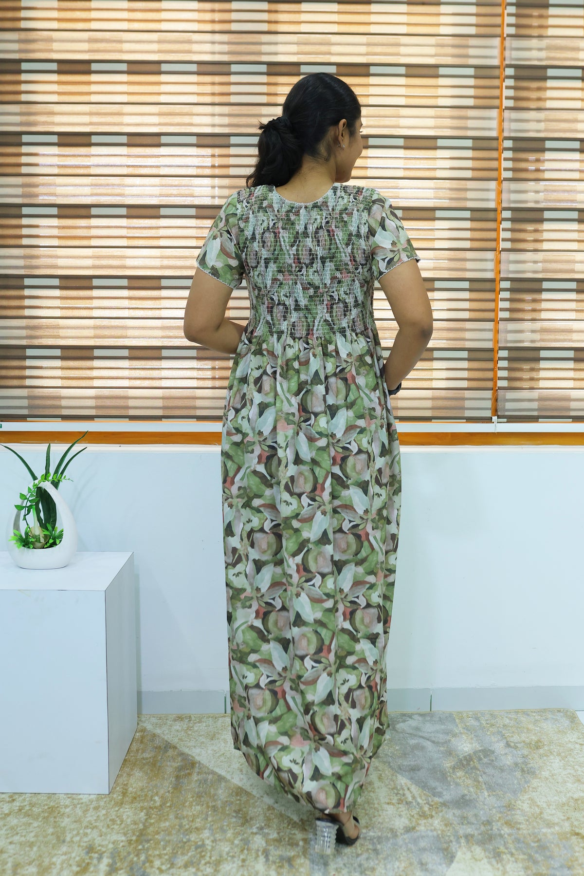 ALPINE Free Size Smocking Nighty | Beautiful Pleated Design | Side Pocket | Elastic Stretchable Model | Stylish Nighty for Trendy Women's (ALS-FS)