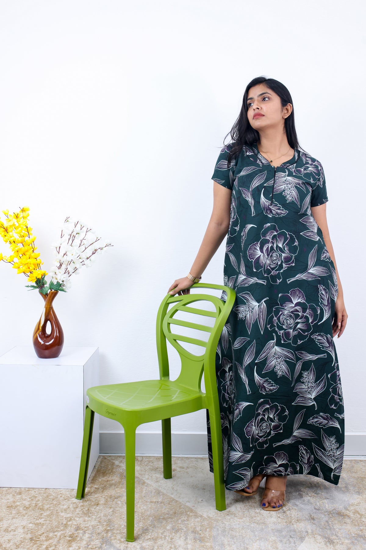 MANGAI New Regular Fit Cotton Printed Nighties - All Over Printed Stylish Nightwear for Stylish Women | Side Cut Pocket | Beautiful Nighties for Stylish Women's | Colourful Printed Cotton Nighties (SLB)