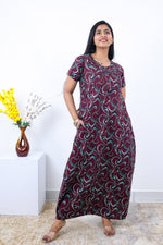 MANGAI New Regular Fit Cotton Printed Nighties - All Over Printed Stylish Nightwear for Stylish Women | Side Cut Pocket | Beautiful Nighties for Stylish Women's | Colourful Printed Cotton Nighties (SLB)