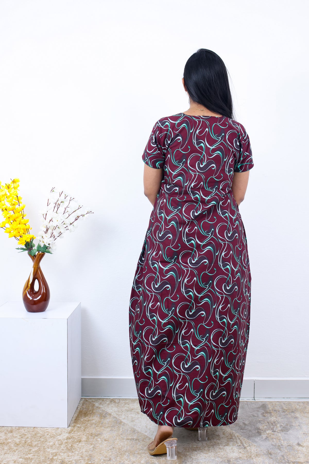 MANGAI New Regular Fit Cotton Printed Nighties - All Over Printed Stylish Nightwear for Stylish Women | Side Cut Pocket | Beautiful Nighties for Stylish Women's | Colourful Printed Cotton Nighties (SLB)