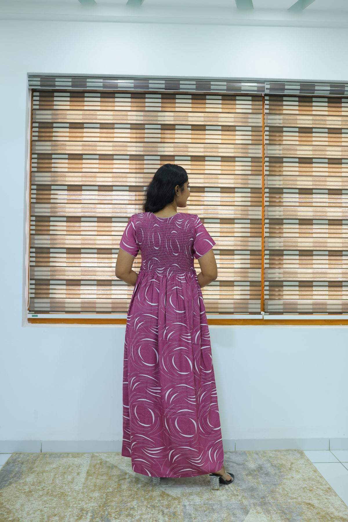 ALPINE Free Size Smocking Nighty | Beautiful Pleated Design | Side Pocket | Elastic Stretchable Model | Stylish Nighty for Trendy Women's(ALS-FS)