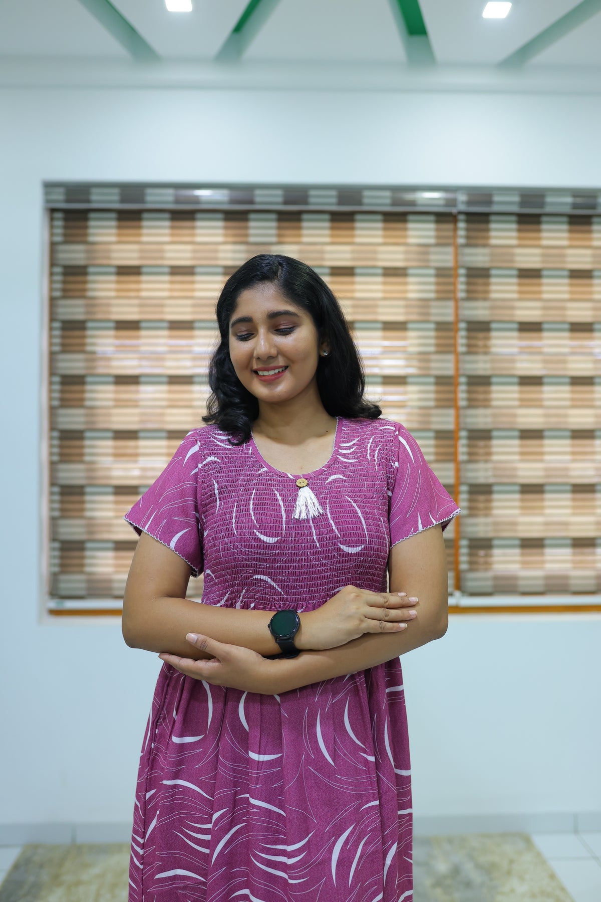 ALPINE Free Size Smocking Nighty | Beautiful Pleated Design | Side Pocket | Elastic Stretchable Model | Stylish Nighty for Trendy Women's(ALS-FS)