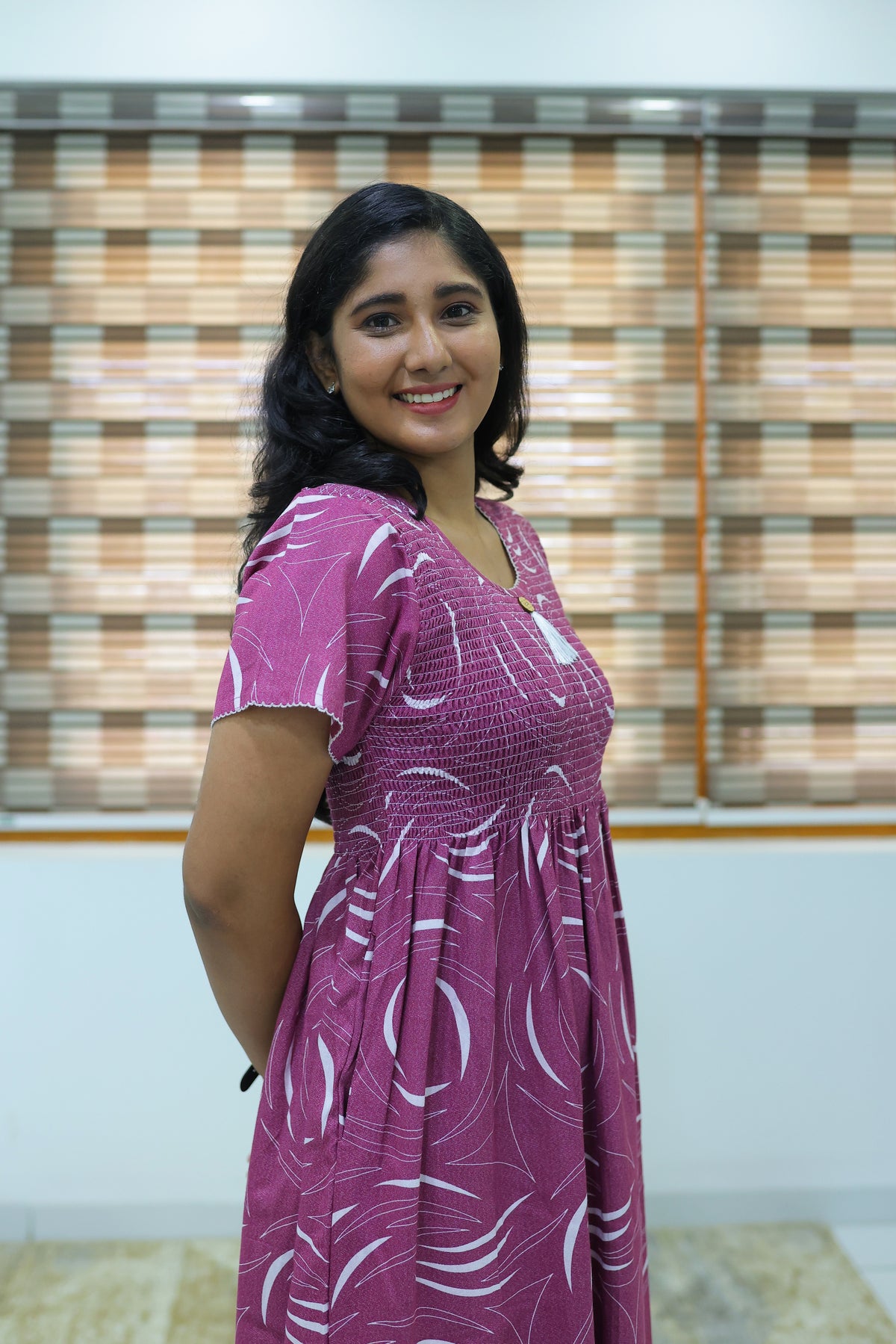 ALPINE Free Size Smocking Nighty | Beautiful Pleated Design | Side Pocket | Elastic Stretchable Model | Stylish Nighty for Trendy Women's(ALS-FS)