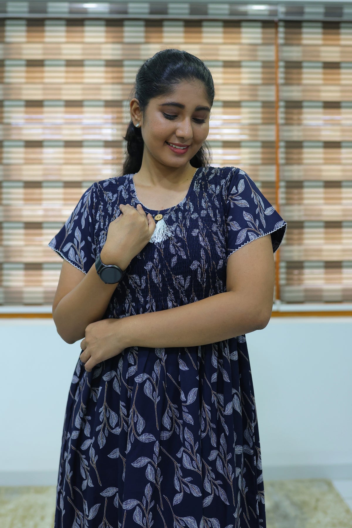 ALPINE Free Size Smocking Nighty | Beautiful Pleated Design | Side Pocket | Elastic Stretchable Model | Stylish Nighty for Trendy Women's(ALS-FS)