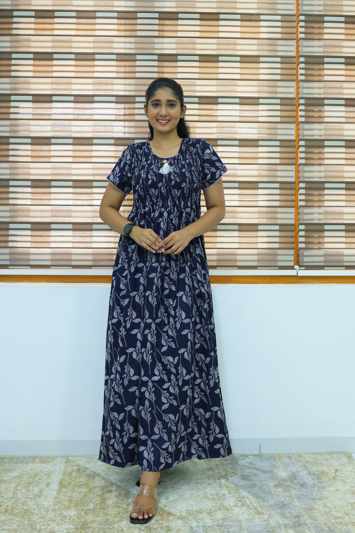 ALPINE Free Size Smocking Nighty | Beautiful Pleated Design | Side Pocket | Elastic Stretchable Model | Stylish Nighty for Trendy Women's(ALS-FS)