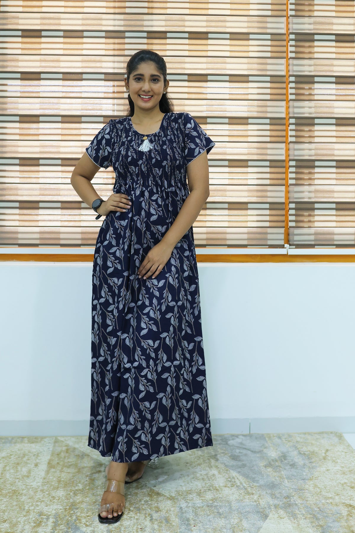 ALPINE Free Size Smocking Nighty | Beautiful Pleated Design | Side Pocket | Elastic Stretchable Model | Stylish Nighty for Trendy Women's(ALS-FS)