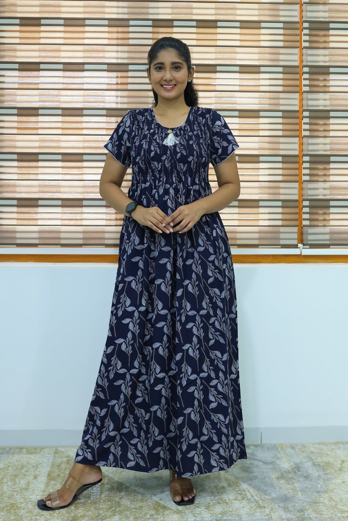 ALPINE Free Size Smocking Nighty | Beautiful Pleated Design | Side Pocket | Elastic Stretchable Model | Stylish Nighty for Trendy Women's(ALS-FS)