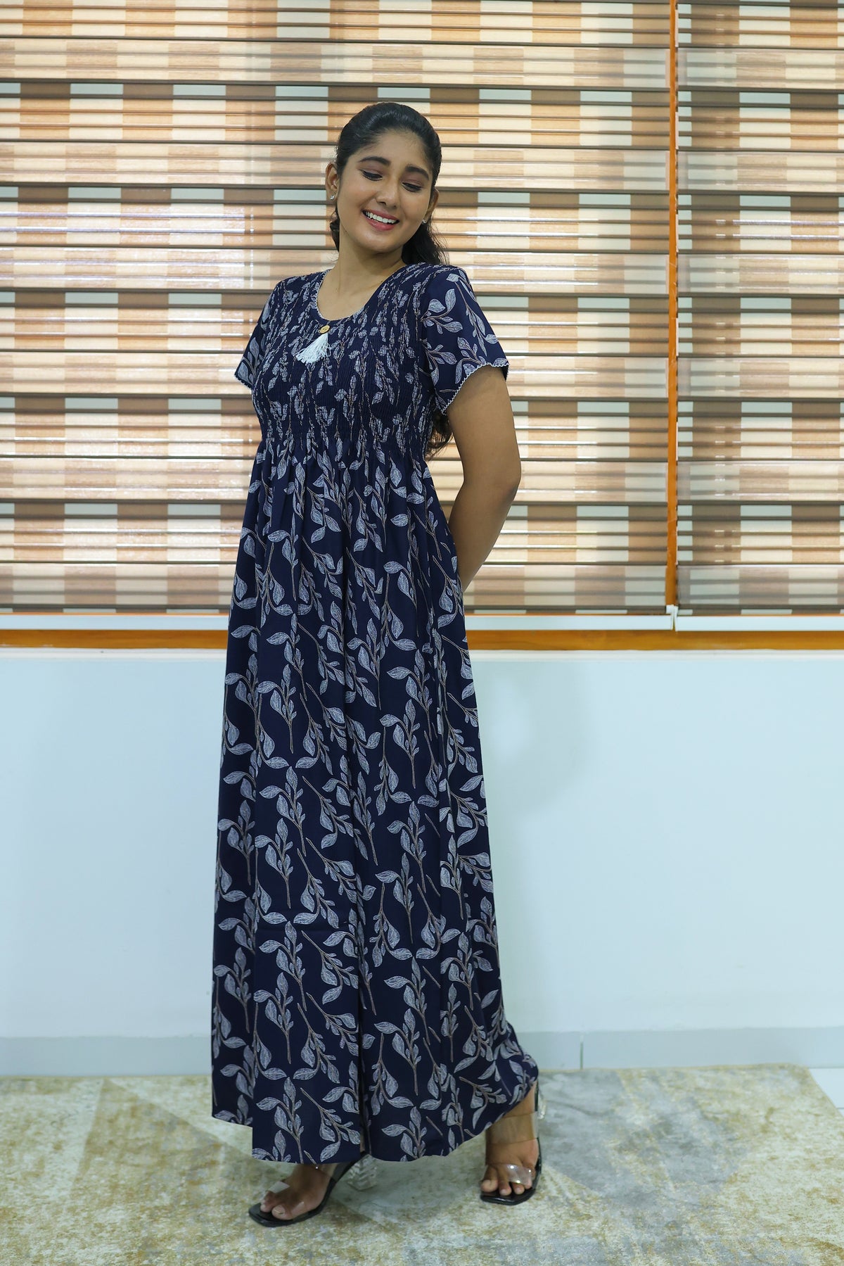 ALPINE Free Size Smocking Nighty | Beautiful Pleated Design | Side Pocket | Elastic Stretchable Model | Stylish Nighty for Trendy Women's(ALS-FS)