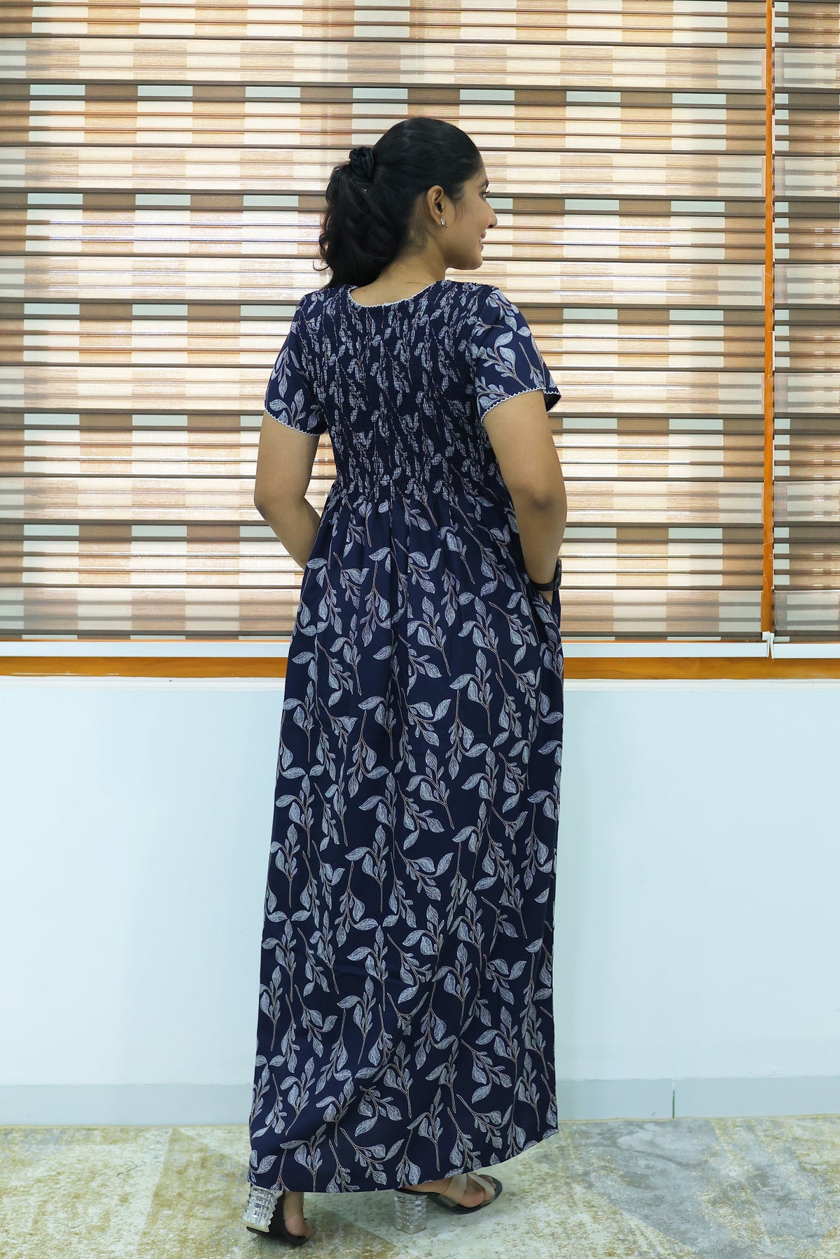 ALPINE Free Size Smocking Nighty | Beautiful Pleated Design | Side Pocket | Elastic Stretchable Model | Stylish Nighty for Trendy Women's(ALS-FS)