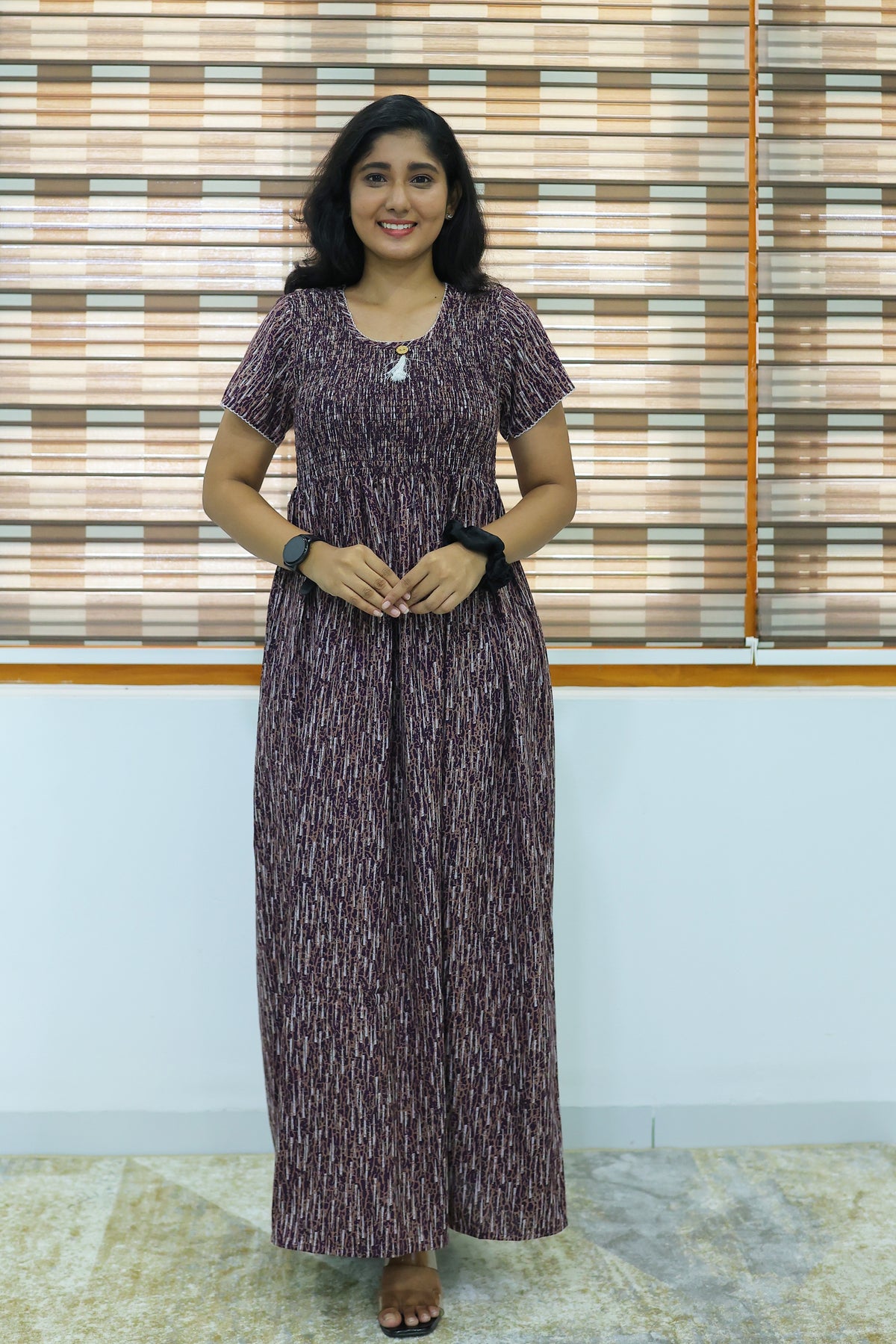 ALPINE Free Size Smocking Nighty | Beautiful Pleated Design | Side Pocket | Elastic Stretchable Model | Stylish Nighty for Trendy Women's(ALS-FS)