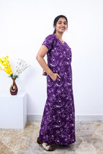 MANGAI Premium Cotton Printed Pleated Model Half Sleeve 3XL Size Nighties - Fancy Neck | With Side Pocket |Shrinkage Free Nighties | Trendy Collection's for Stylish Women's (3PZZ)