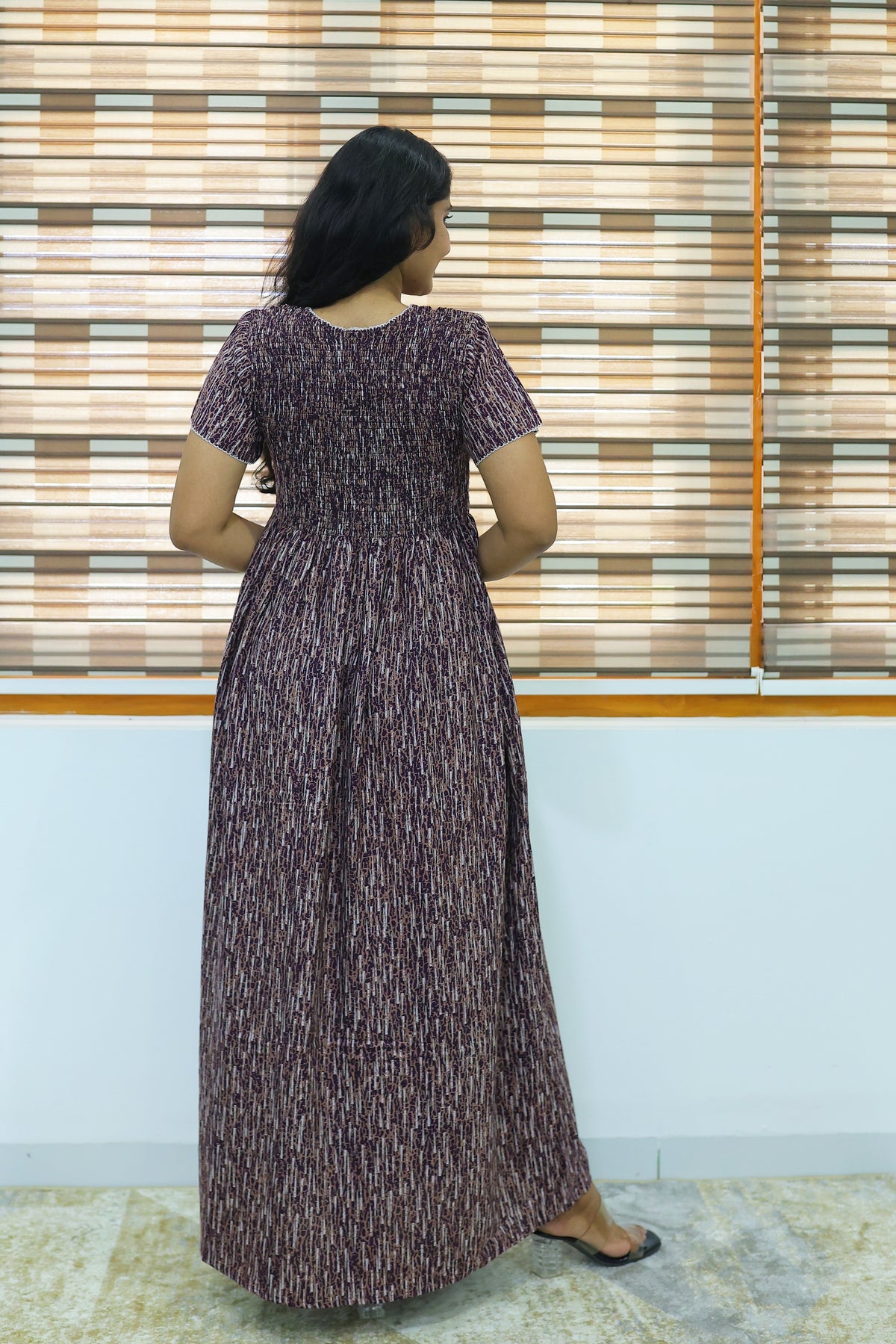 ALPINE Free Size Smocking Nighty | Beautiful Pleated Design | Side Pocket | Elastic Stretchable Model | Stylish Nighty for Trendy Women's(ALS-FS)