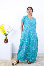 MANGAI New Regular Fit Cotton Printed Nighties - All Over Printed Stylish Nightwear for Stylish Women | Side Cut Pocket | Beautiful Nighties for Stylish Women's | Colourful Printed Cotton Nighties (SLB)