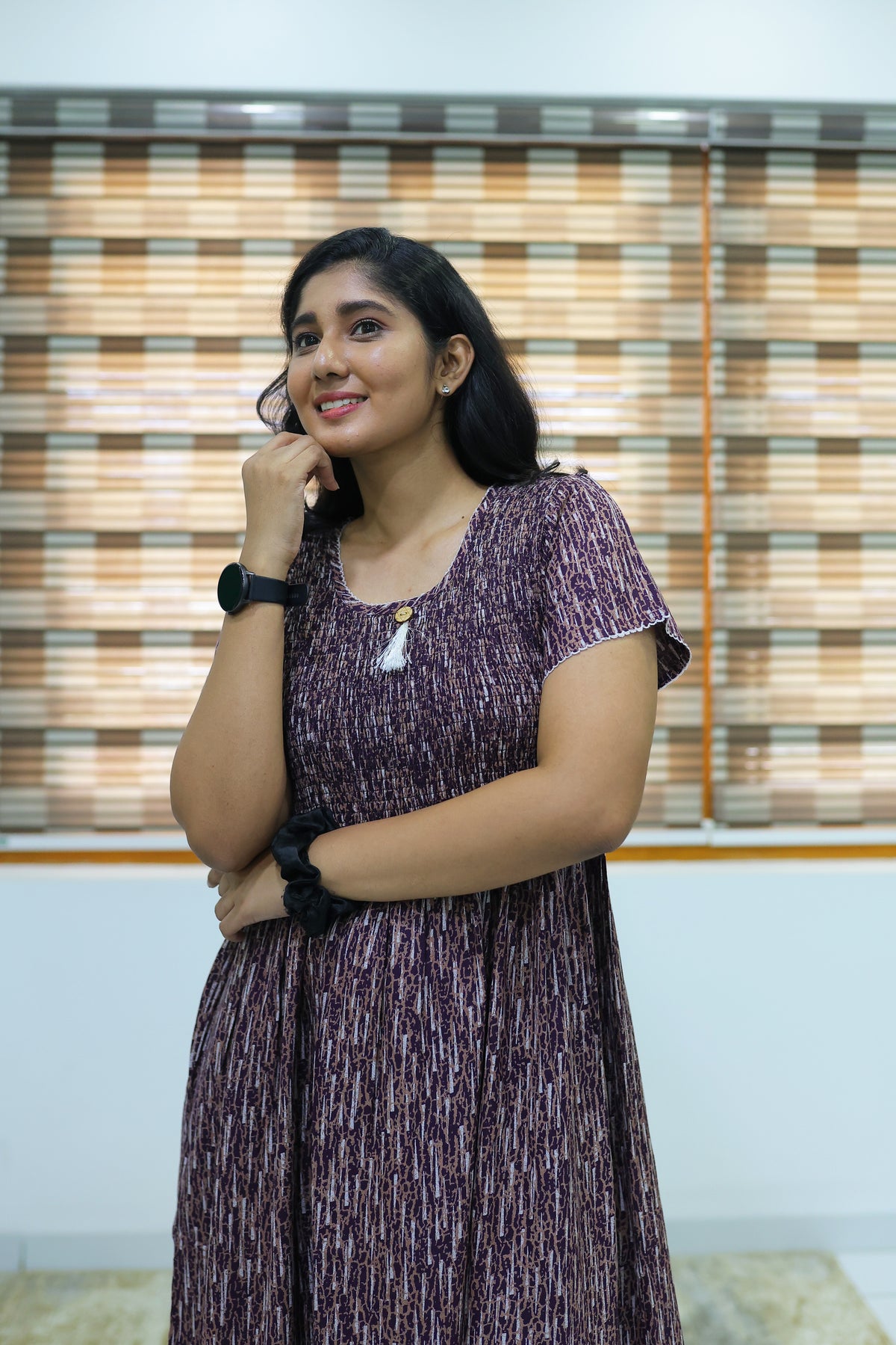 ALPINE Free Size Smocking Nighty | Beautiful Pleated Design | Side Pocket | Elastic Stretchable Model | Stylish Nighty for Trendy Women's(ALS-FS)