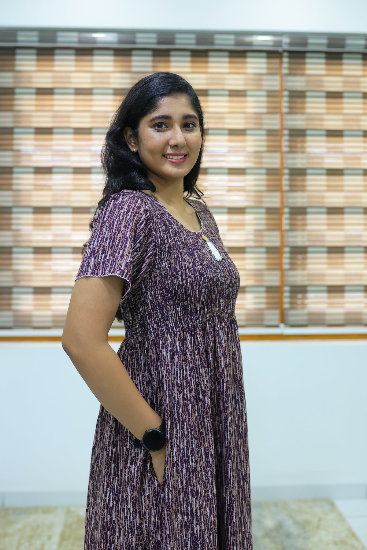 ALPINE Free Size Smocking Nighty | Beautiful Pleated Design | Side Pocket | Elastic Stretchable Model | Stylish Nighty for Trendy Women's(ALS-FS)