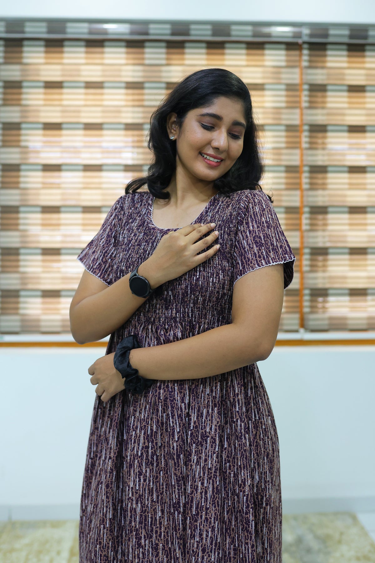 ALPINE Free Size Smocking Nighty | Beautiful Pleated Design | Side Pocket | Elastic Stretchable Model | Stylish Nighty for Trendy Women's(ALS-FS)