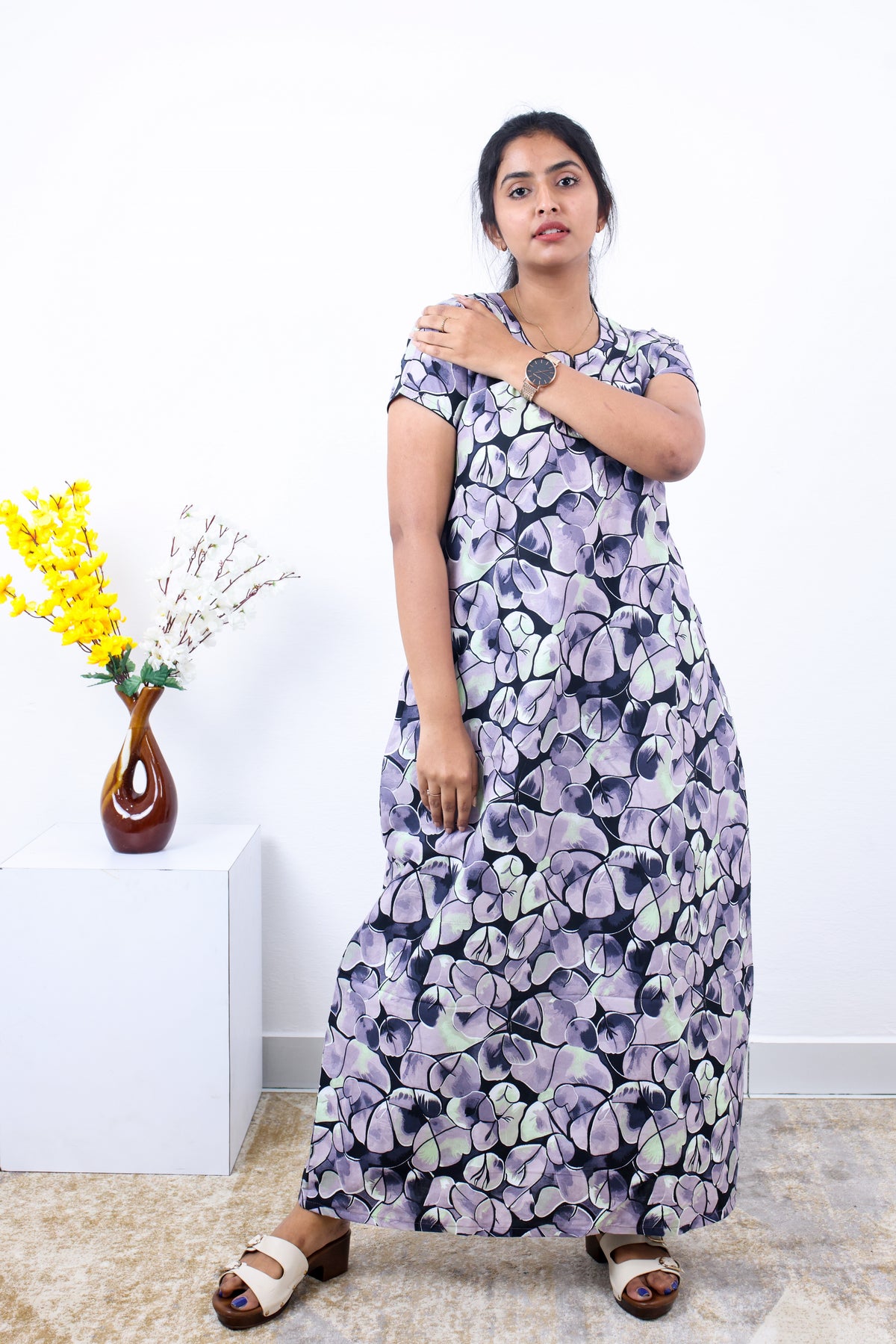 MANGAI New Regular Fit Cotton Printed Nighties - All Over Printed Stylish Nightwear for Stylish Women | Side Cut Pocket | Beautiful Nighties for Stylish Women's | Colourful Printed Cotton Nighties (SLB)