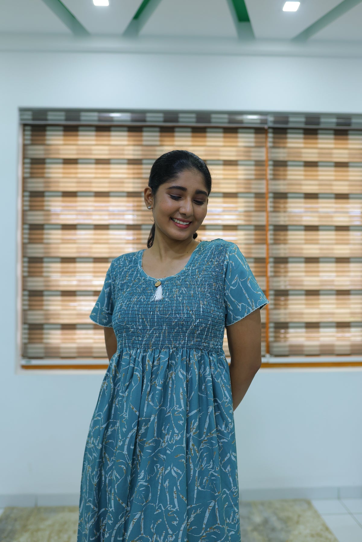 ALPINE Free Size Smocking Nighty | Beautiful Pleated Design | Side Pocket | Elastic Stretchable Model | Stylish Nighty for Trendy Women's(ALS-FS)