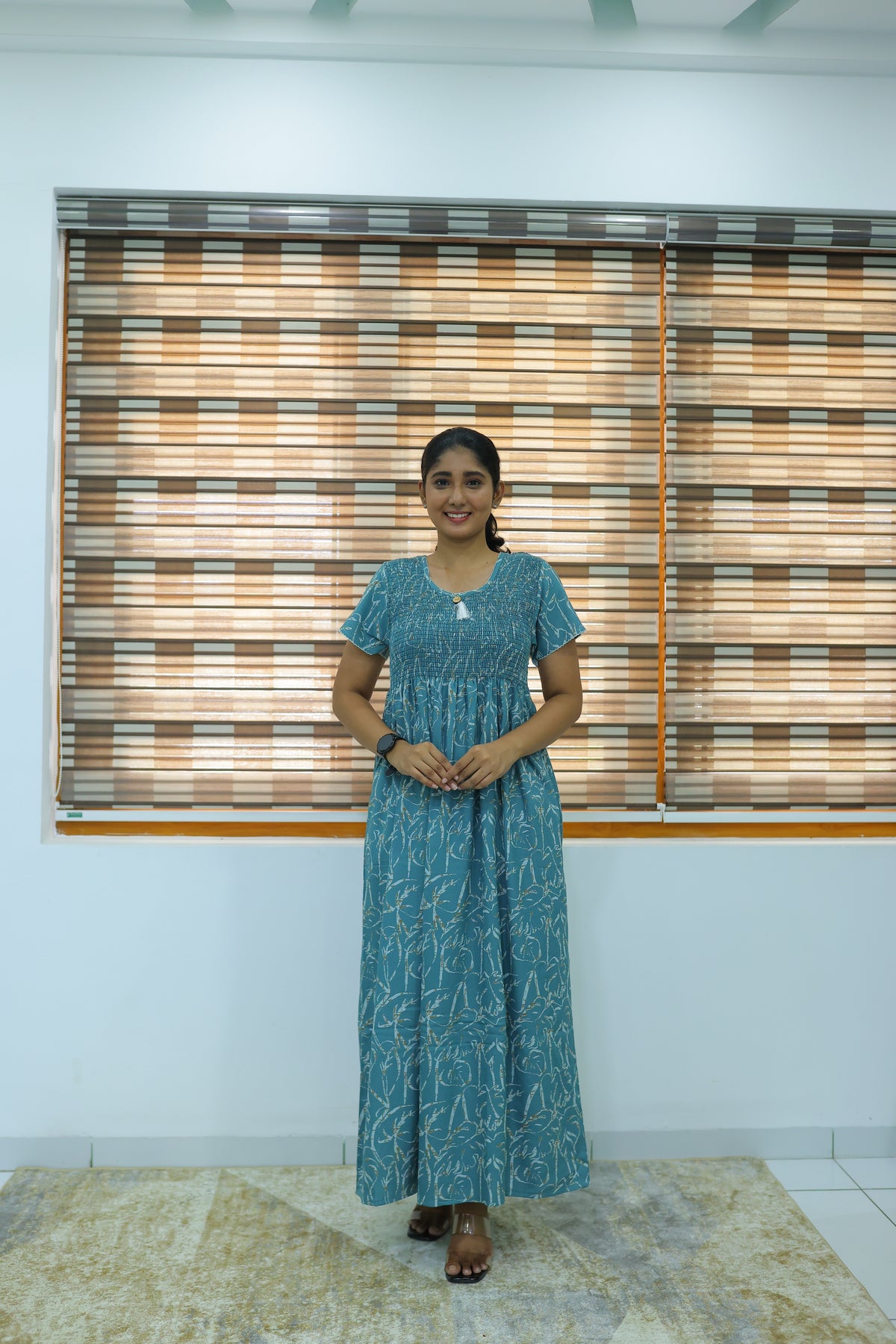 ALPINE Free Size Smocking Nighty | Beautiful Pleated Design | Side Pocket | Elastic Stretchable Model | Stylish Nighty for Trendy Women's(ALS-FS)