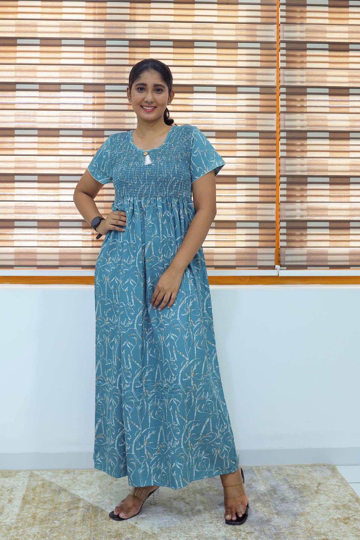 ALPINE Free Size Smocking Nighty | Beautiful Pleated Design | Side Pocket | Elastic Stretchable Model | Stylish Nighty for Trendy Women's(ALS-FS)