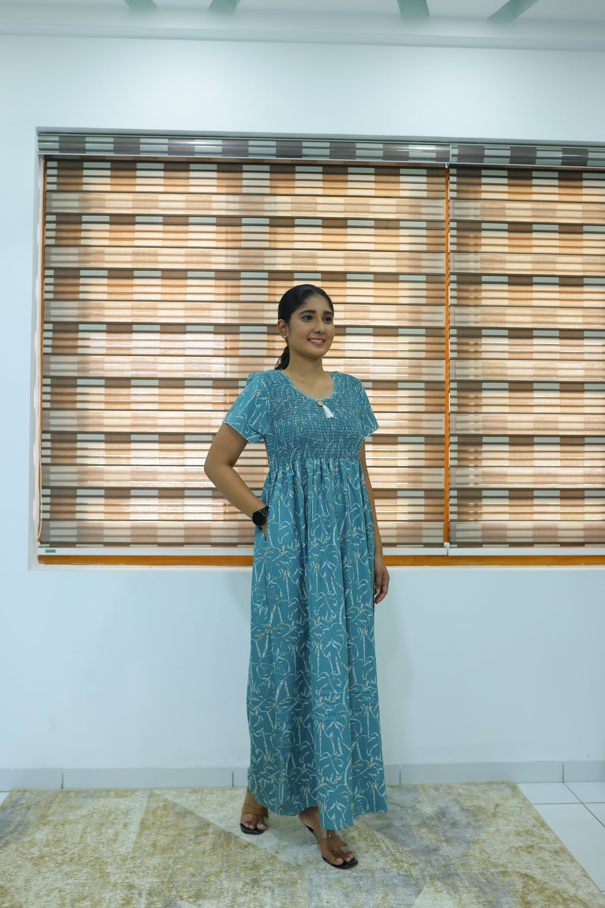 ALPINE Free Size Smocking Nighty | Beautiful Pleated Design | Side Pocket | Elastic Stretchable Model | Stylish Nighty for Trendy Women's(ALS-FS)