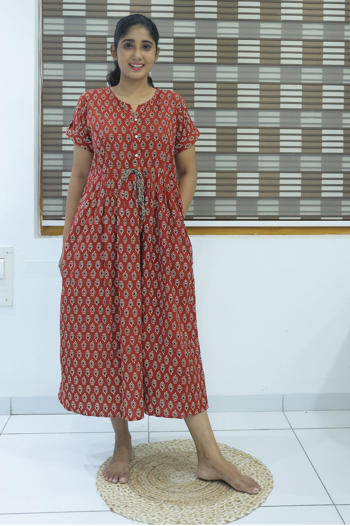 Cotton Gathering Frock for Summer Arrivals | Side Pocket | Elegant Casual Night Wear for Trendy Women's (FKC)