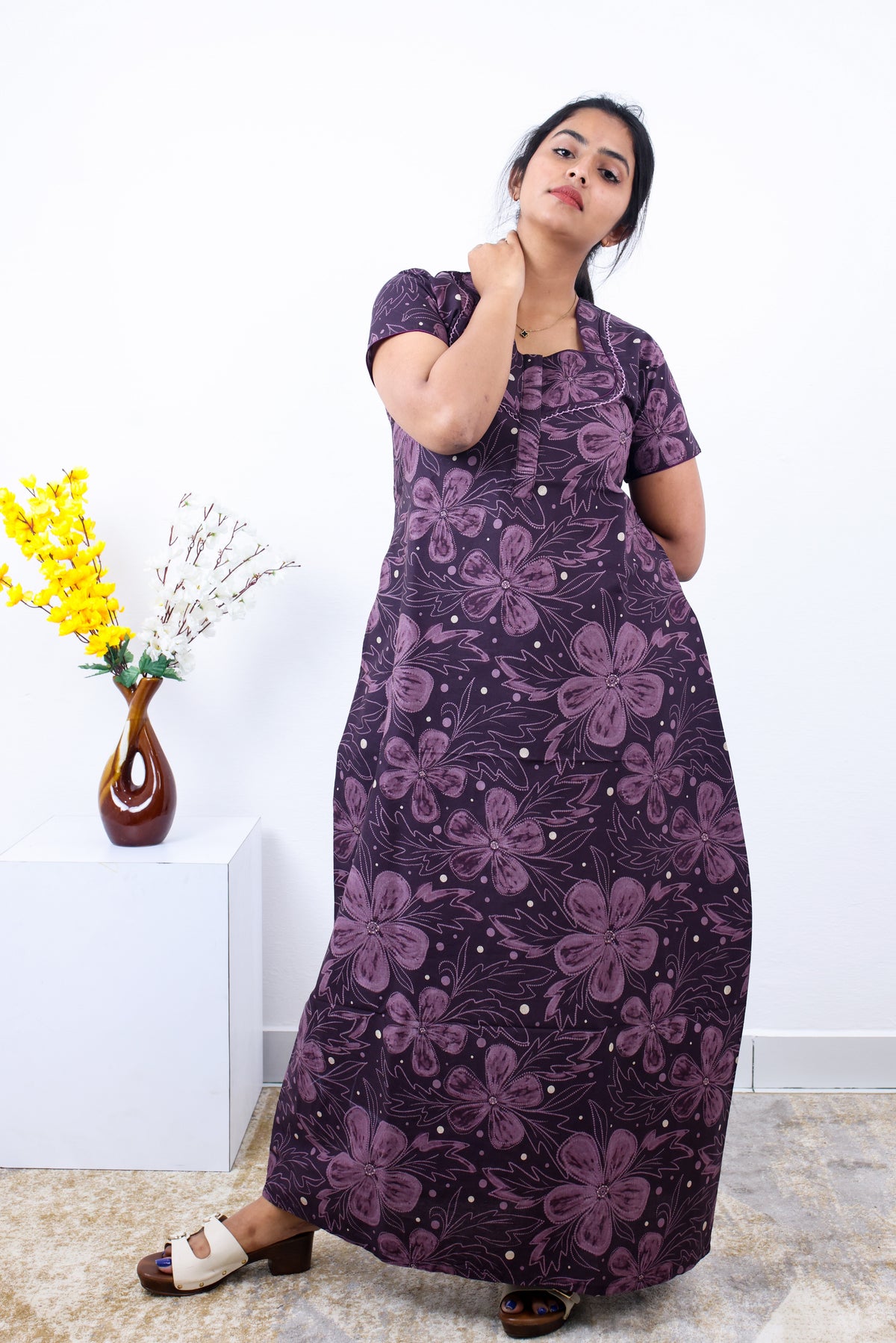 MANGAI New Regular Fit Cotton Printed Nighties - All Over Printed Stylish Nightwear for Stylish Women | Side Cut Pocket | Beautiful Nighties for Stylish Women's | Colourful Printed Cotton Nighties (SLB)