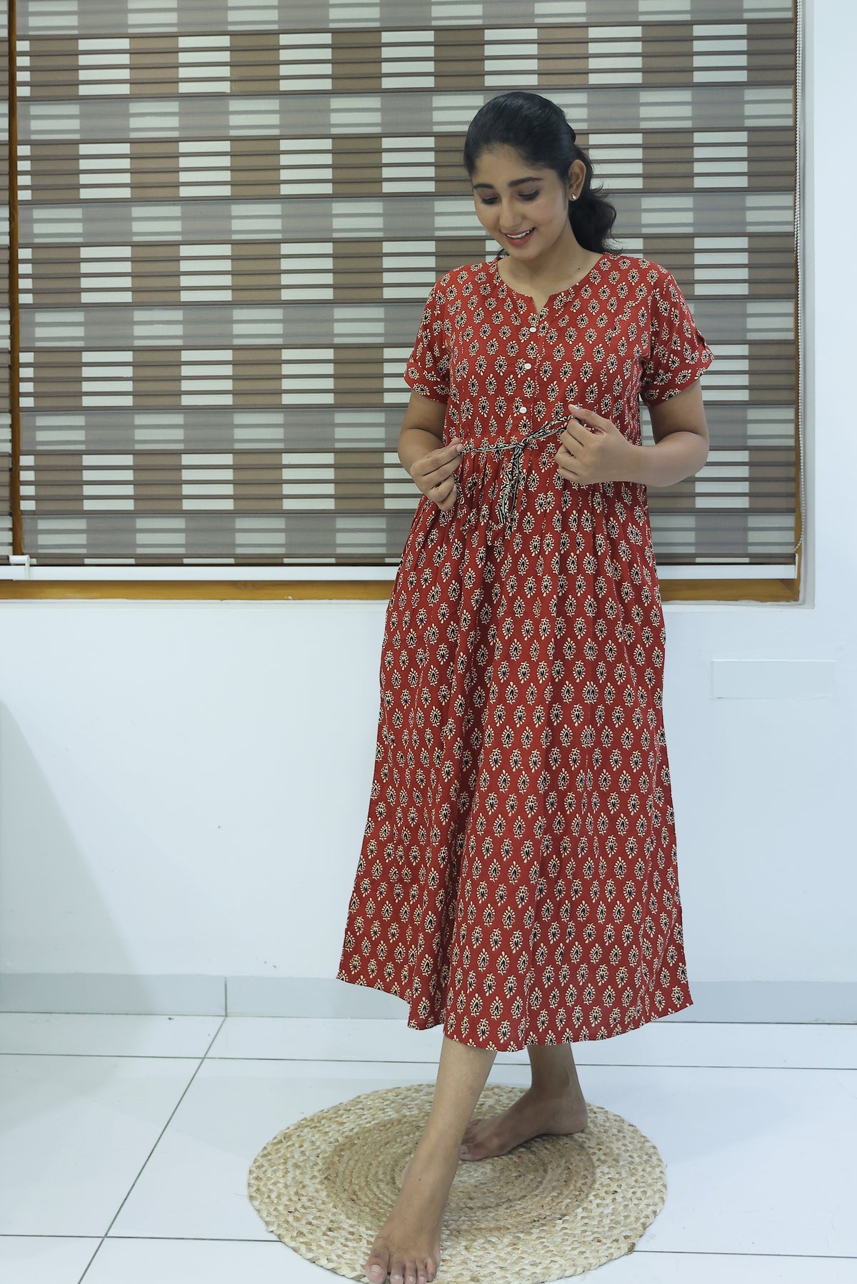 Cotton Gathering Frock for Summer Arrivals | Side Pocket | Elegant Casual Night Wear for Trendy Women's (FKC)