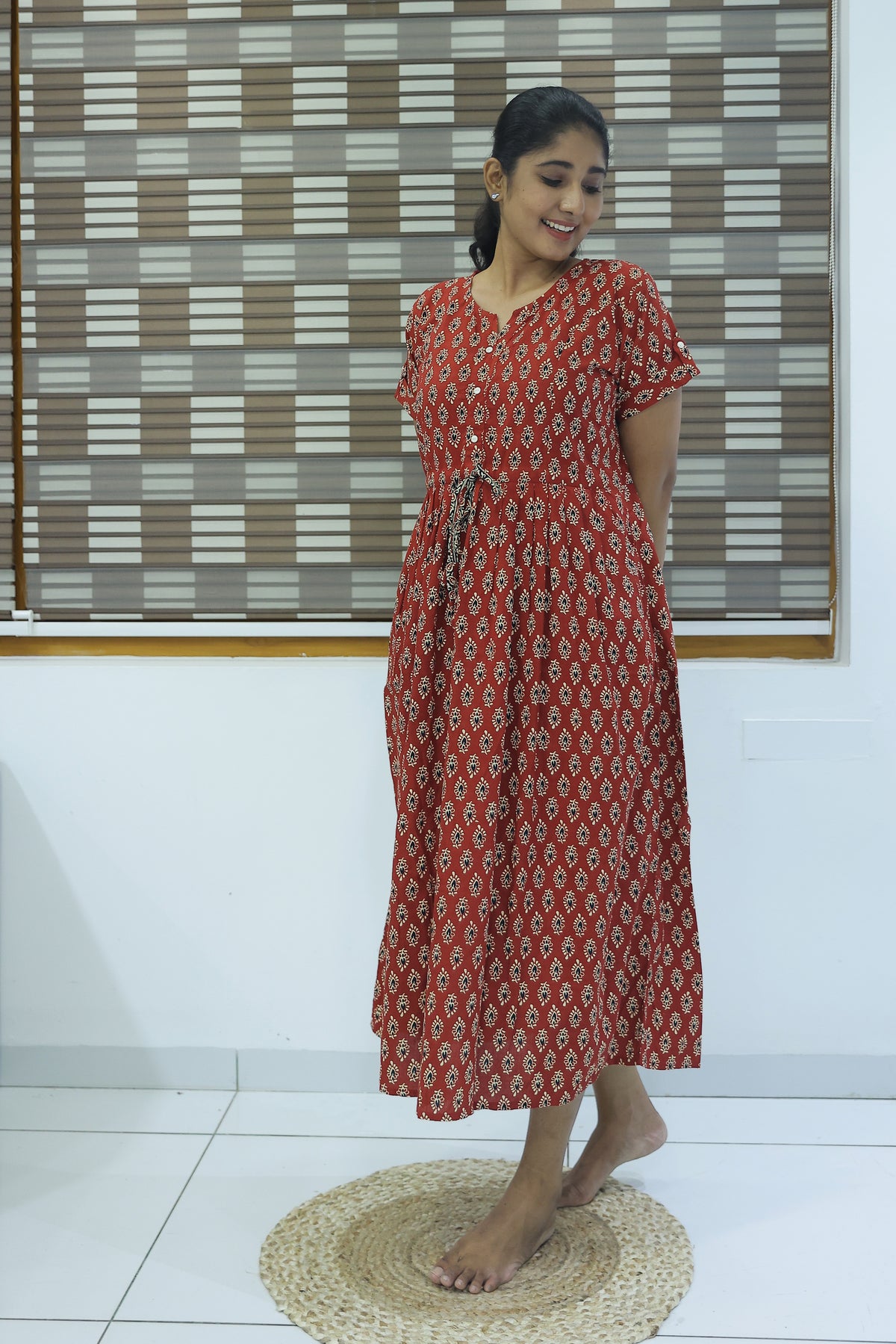 Cotton Gathering Frock for Summer Arrivals | Side Pocket | Elegant Casual Night Wear for Trendy Women's (FKC)