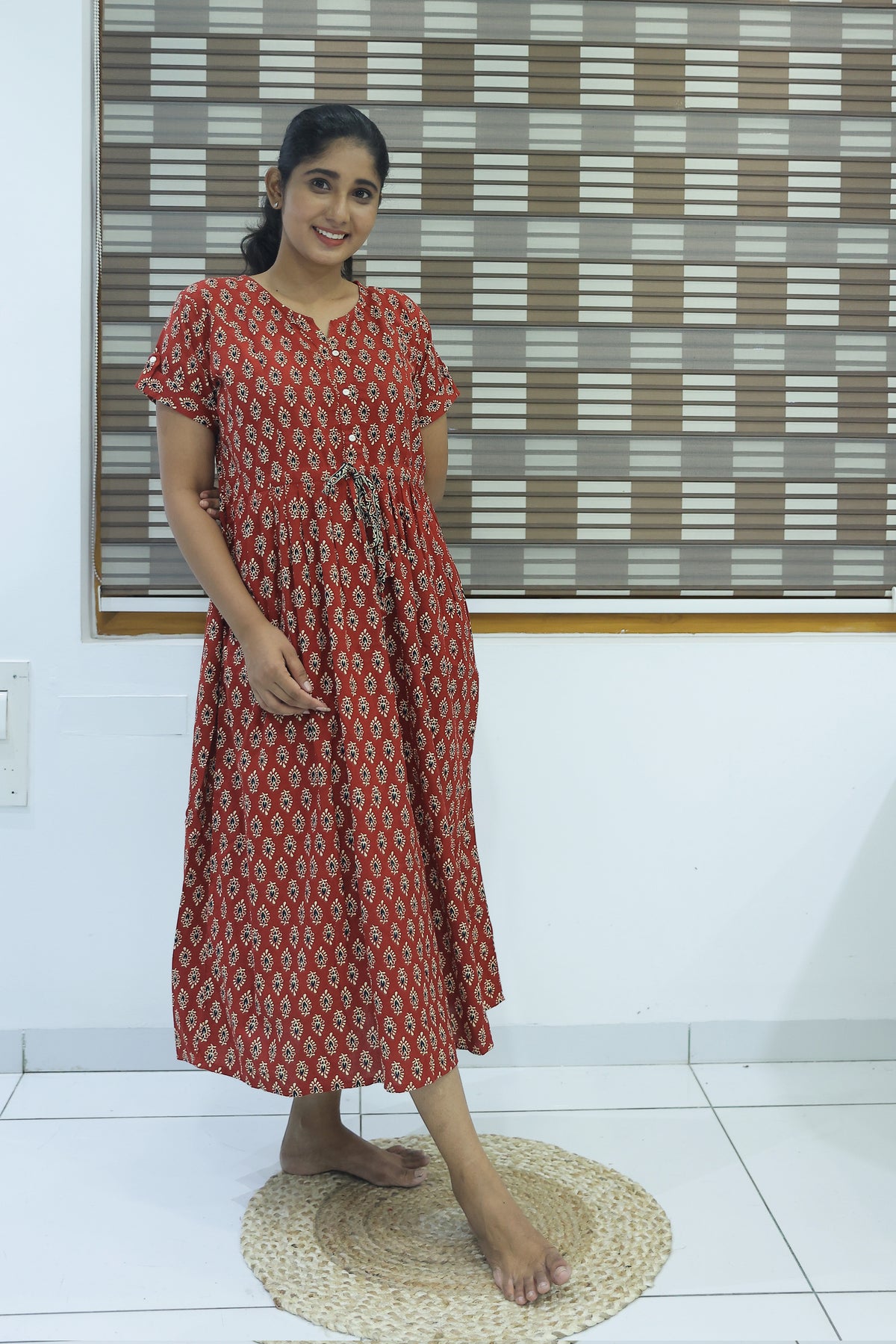 Cotton Gathering Frock for Summer Arrivals | Side Pocket | Elegant Casual Night Wear for Trendy Women's (FKC)