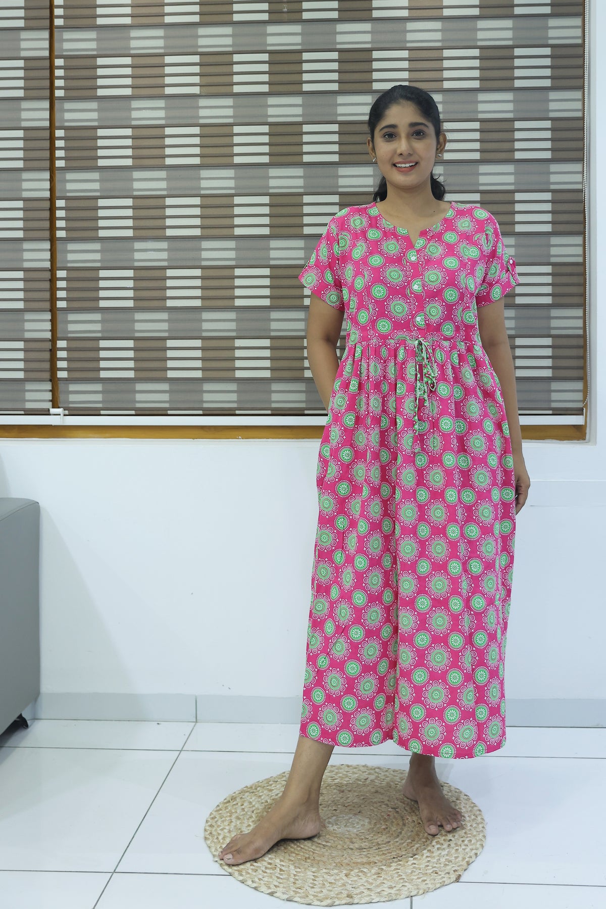 Cotton Gathering Frock for Summer Arrivals | Side Pocket | Elegant Casual Night Wear for Trendy Women's (FKC)